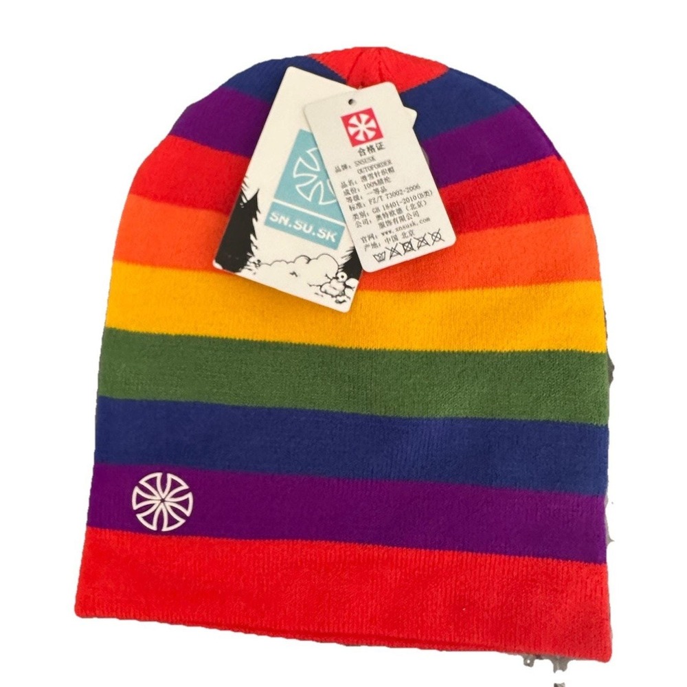 Unisex Rainbow Stripe Knit Beanie Hat – Pride Theme Accessory